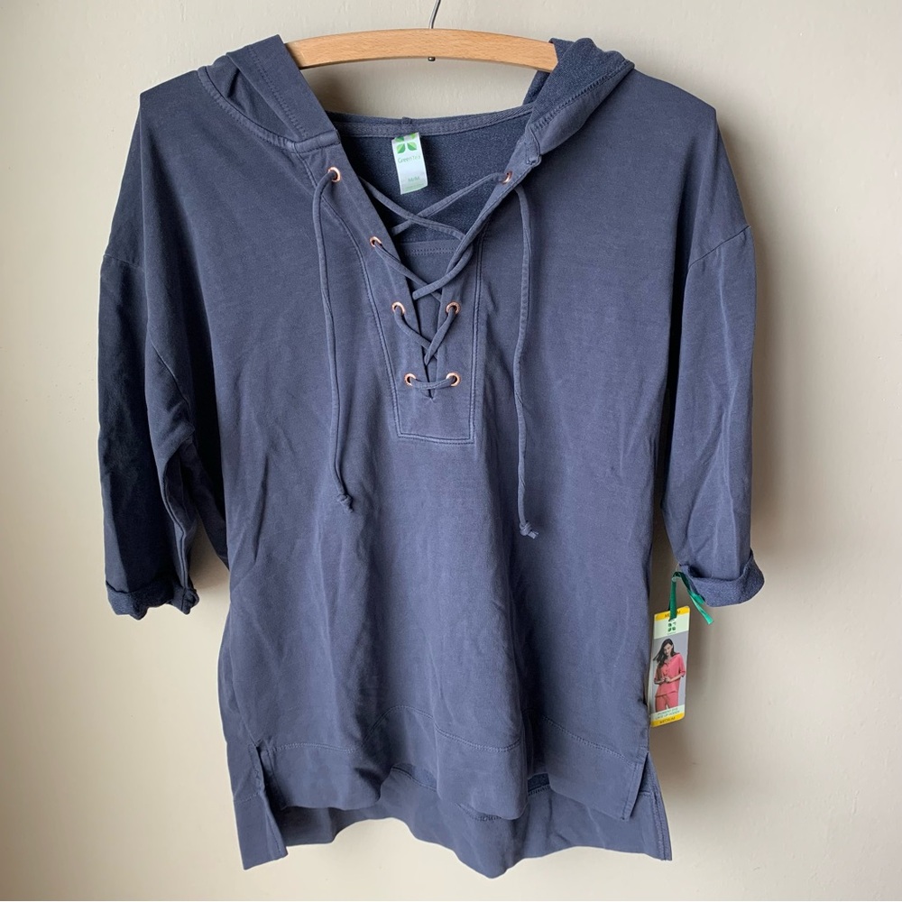 New GreenTea lace up hooded sweatshirt - Picture 1 of 7